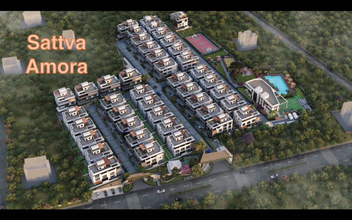 Day aerial render of the Satva Amora masterplan