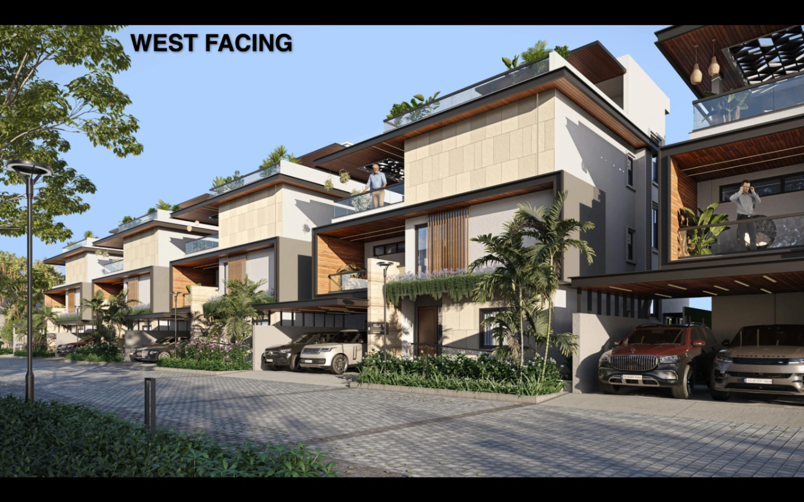 West-facing Sattva Amora villas in bright daytime light